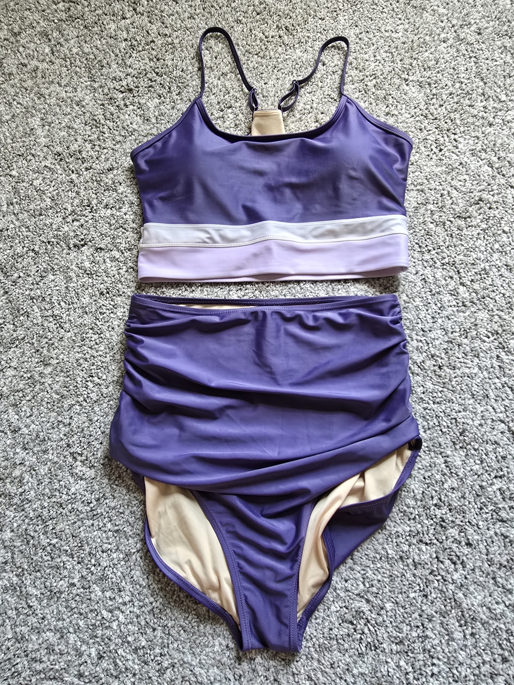 Purple Two-Piece Tankini Swimsuit with Light Lilac Band